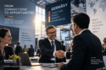 International executives building business connections at a German trade fair through BHOWCO Starter Network.