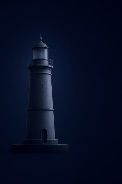 Network Access illustrated by a lone lighthouse with an unlit beacon at night