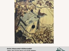 Intricate marquetry artwork by Masoumeh Ali Khanzadeh, showcasing detailed wood patterns and vibrant colors, reflecting elegance and craftsmanship.