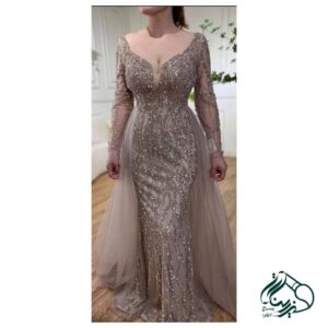 Masoumeh Ali Khanzadeh's Elegant Custom Evening Gown with Intricate Beading