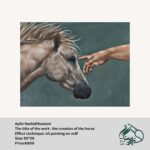 The Creation of the Horse by Aylin Rashidi Rostami, oil painting on MDF, 50 cm x 20 cm, depicting dynamic movement and rich textures.