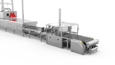 Aasted Jensen Line advanced chocolate moulding for complex products - high efficiency precision depositing integrated cooling - for solid chocolates filled pralines and seasonal items