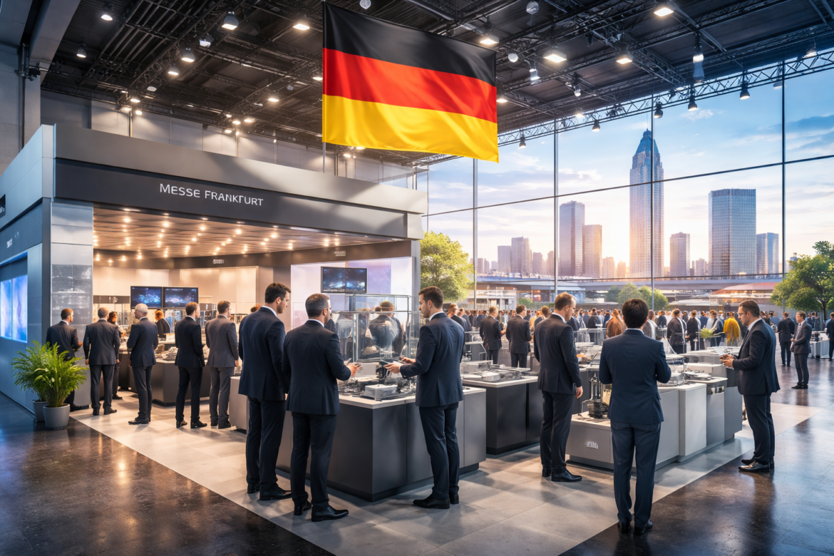 Germany export brand authority showing country-of-platform effect where German exhibition presence signals global credibility and export readiness to international B2B buyers