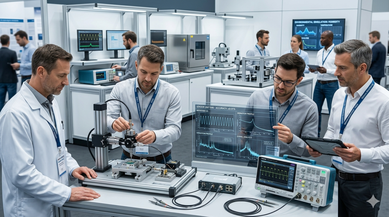 Official SENSOR+TEST Nuremberg exhibitor list 2026 preview showing confirmed sensor, measurement, and testing technology suppliers at Messe Nürnberg