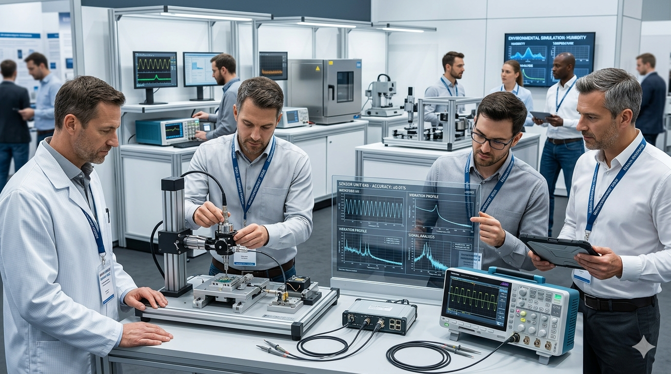 Official SENSOR+TEST Nuremberg exhibitor list 2026 preview showing confirmed sensor, measurement, and testing technology suppliers at Messe Nürnberg