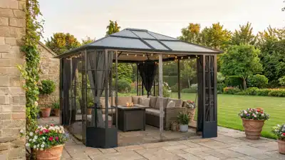 SavinoBlogImage SOJAG premium gazebo and solarium by ShelterLogic Group - outdoor shade and weather protection - residential and commercial garden structures