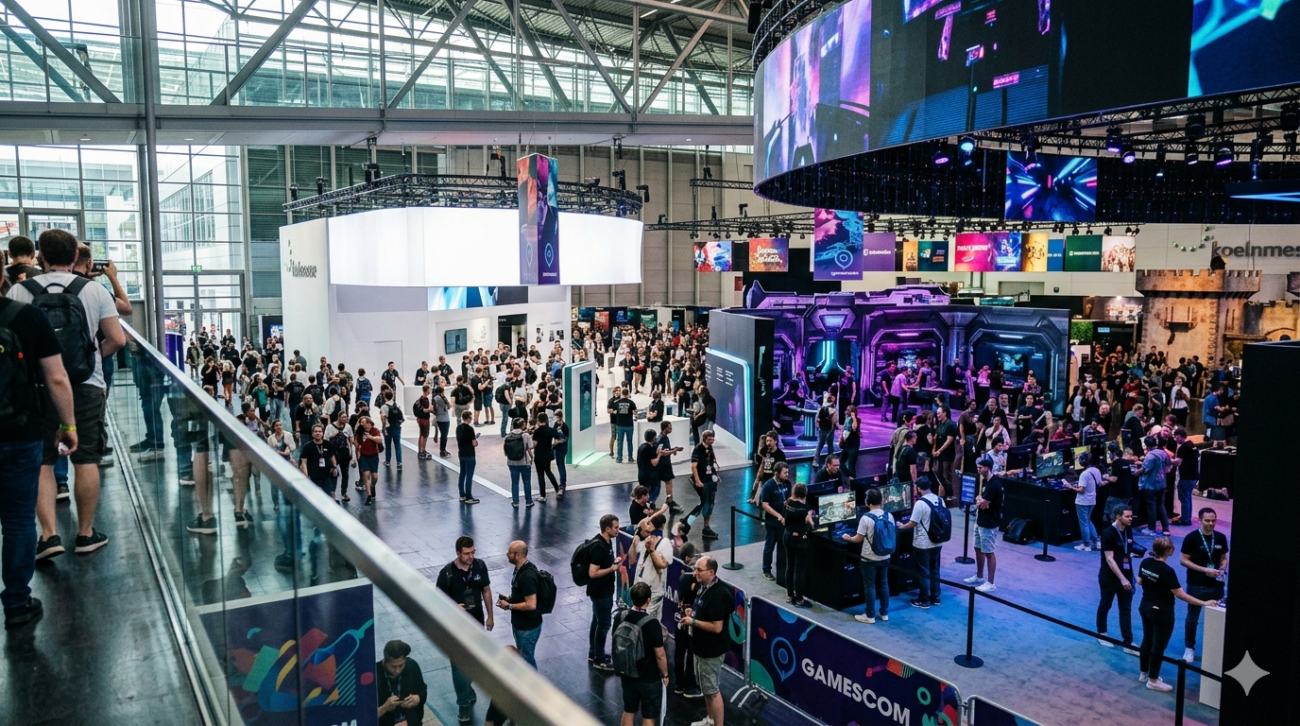 Official gamescom Cologne exhibitor list 2026 preview showing confirmed game publishers, developers, and platform holders at Koelnmesse Cologne