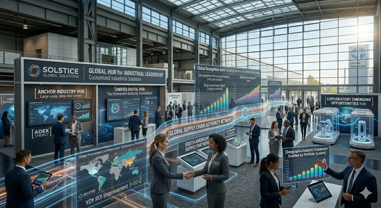 Global exhibitor authority transformation showing journey from exhibitor to industry authority with five strategic frameworks and five authority systems over seven-year roadmap