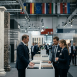 How European natural stone buyers choose suppliers: decision-making process showing pre-fair shortlisting, validation at trade fair, and evaluation criteria including consistency, compliance, and logistics reliability
