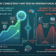 Chart showing why visibility consistency matters in international B2B markets: consistent visibility compounds trust while intermittent visibility resets credibility to zero with each gap
