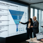 International buyers 5-phase silent comparison process showing elimination rates: initial sorting 40%, online verification 35%, deep comparison 15%, verification 5%, final selection 5% over 20 weeks
