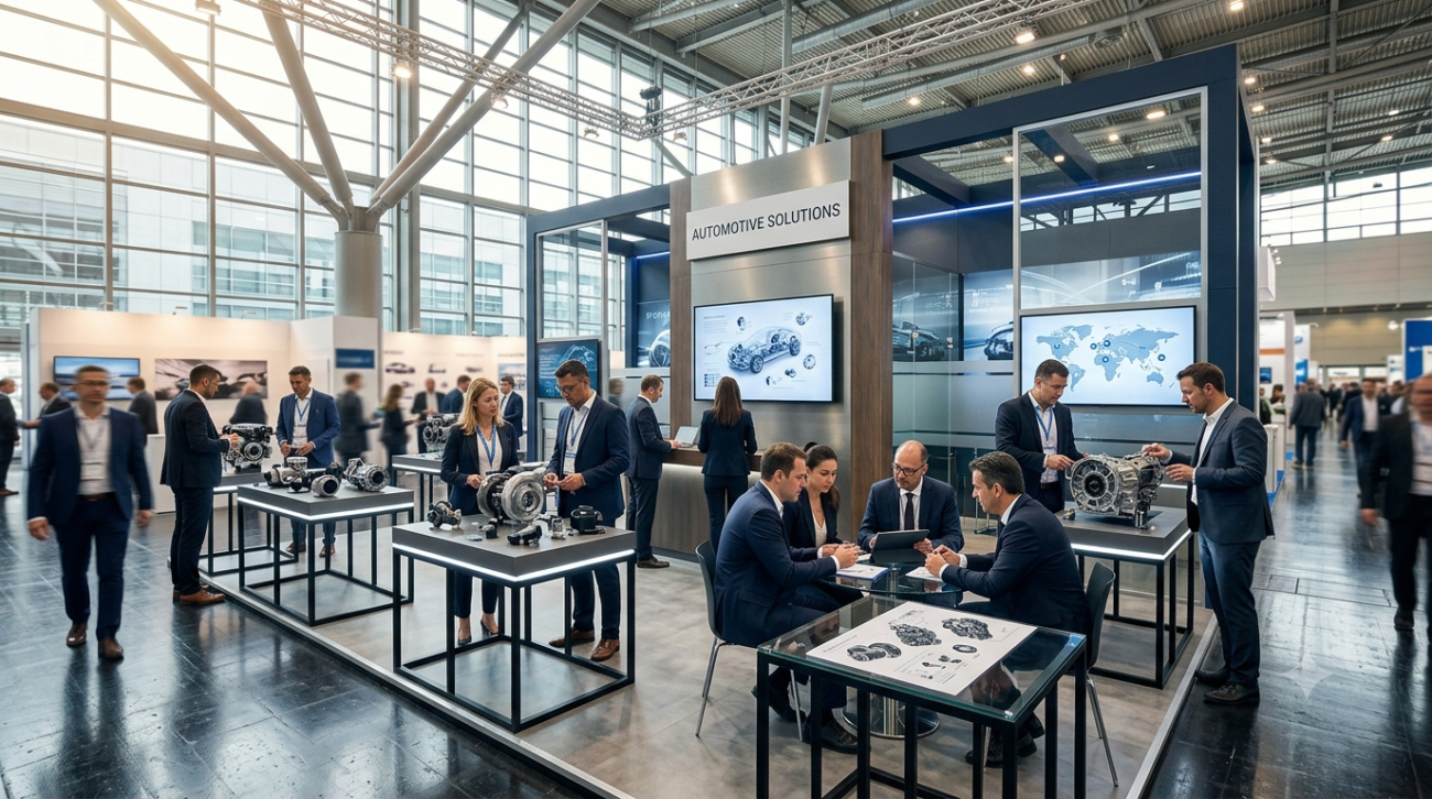 Automechanika Frankfurt exhibitor list 2026 showing Messe Frankfurt exhibition halls with automotive aftermarket supply chain validation process overlay