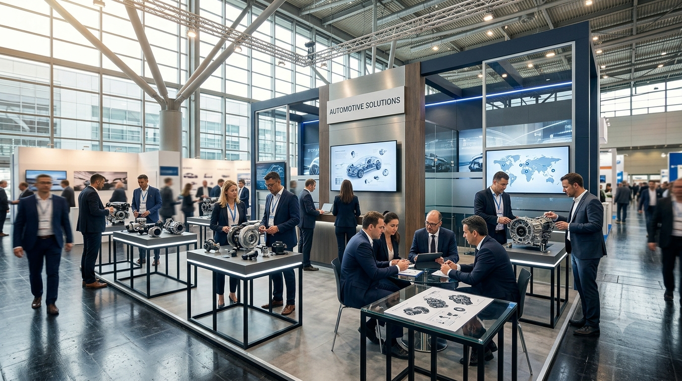 Automechanika Frankfurt exhibitor list 2026 showing Messe Frankfurt exhibition halls with automotive aftermarket supply chain validation process overlay