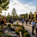 GaLaBau Nuremberg Exhibitor List 2026 featuring Messe Nürnberg exhibition grounds with professional landscaping compliance and public works procurement process overlay