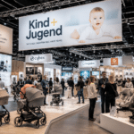 Kind + Jugend exhibitor list 2026 featuring Koelnmesse Cologne exhibition halls with baby product safety compliance and retail validation process overlay