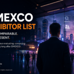 DMEXCO Exhibitor List featuring digital marketing, MarTech and AdTech companies in a cinematic international trade fair environment.