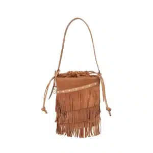 SS2637B048.C59_1 Wild Glam bucket bag with leather-colored suede fringes by TOSCA BLU