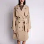 Long double-breasted trench coat Te' Green sand color by TOSCA BLU