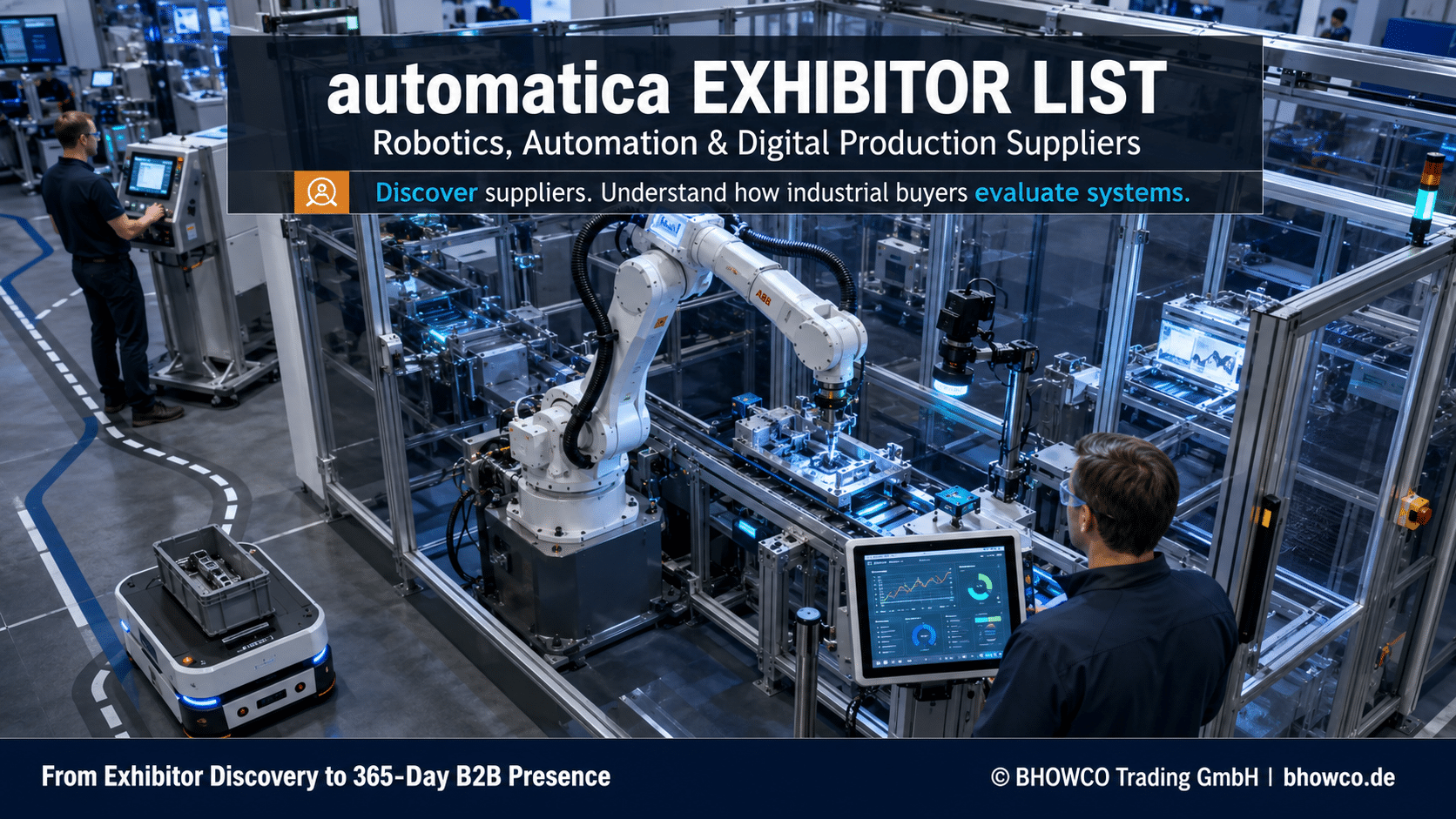 automatica Munich Exhibitor list showing industrial buyers evaluating robotics, machine vision and integrated automation suppliers.