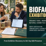 BIOFACH exhibitor list guide showing professional buyers evaluating organic food, ingredient and natural cosmetics suppliers.