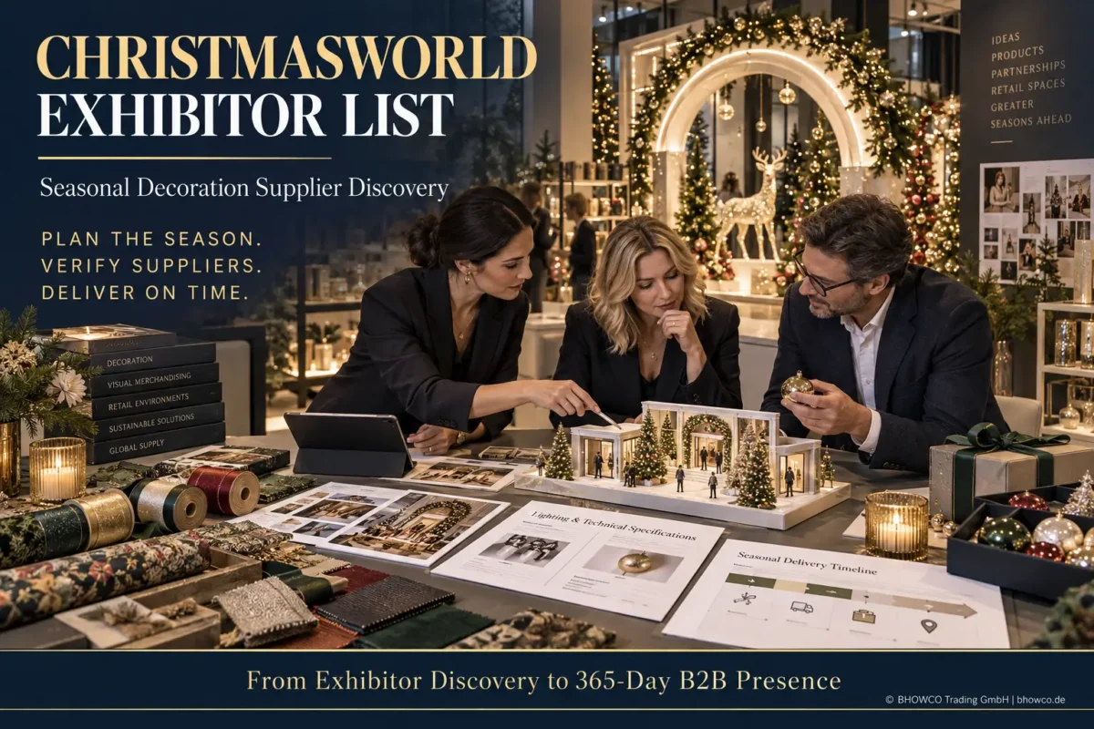 Christmasworld exhibitor list guide showing B2B buyers evaluating seasonal decoration suppliers, display concepts and delivery plans.