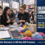 Creativeworld exhibitor list guide showing wholesale buyers testing art, hobby, craft and textile products while comparing suppliers.