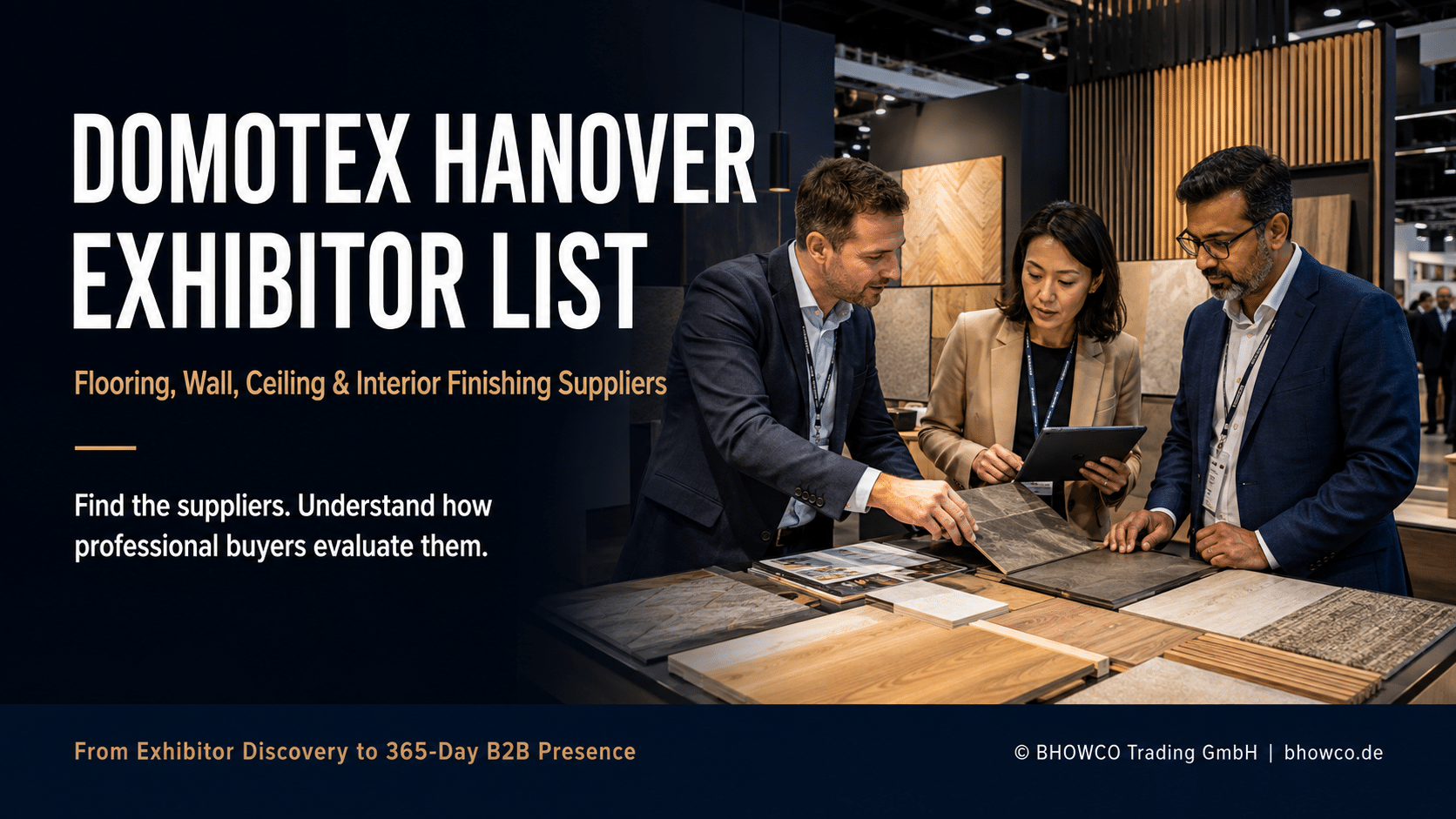 DOMOTEX Hanover exhibitor list featuring flooring, wall, ceiling and interior finishing suppliers for professional B2B buyers.
