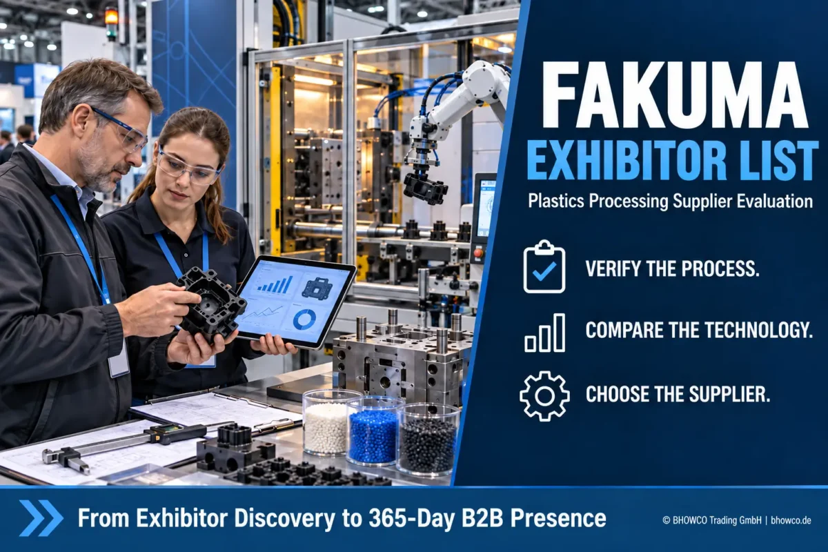 Fakuma exhibitor list guide showing plastics processing buyers evaluating injection moulding technology, mould quality, process data and supplier capabilities.