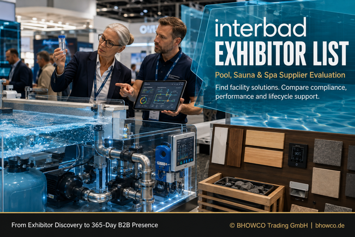 interbad exhibitor list guide showing facility buyers evaluating pool water-treatment technology, sauna systems and supplier performance.